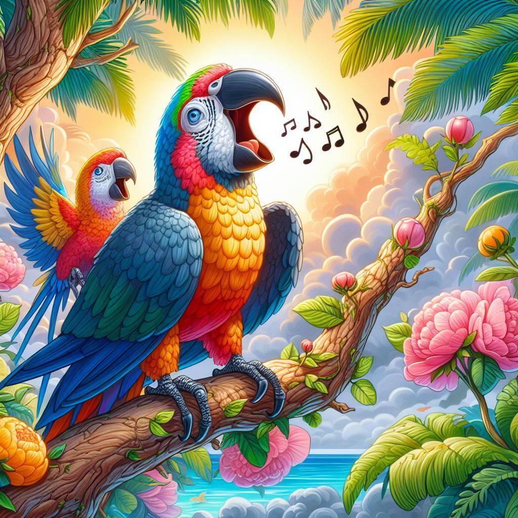 A parrot singing while standing in a tree 2